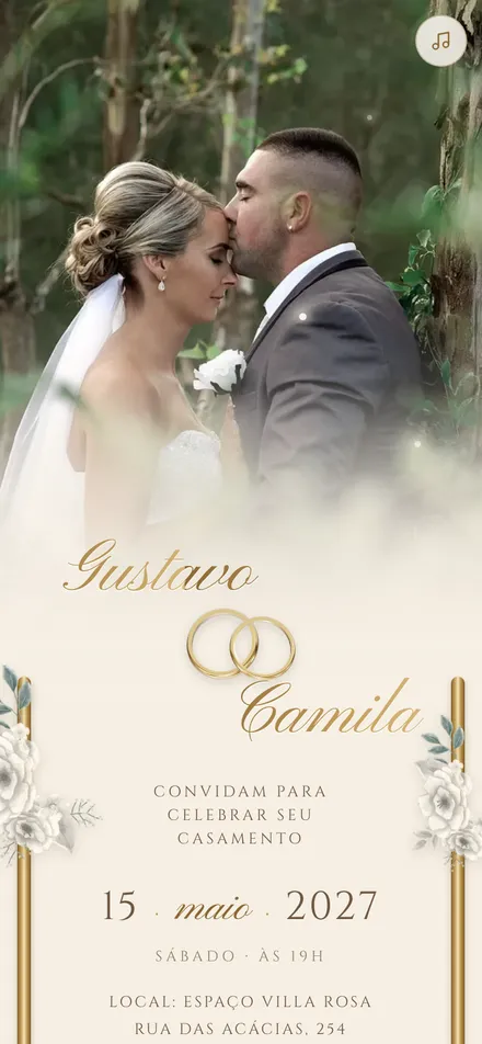 Convite cinematográfico com o casal e alianças