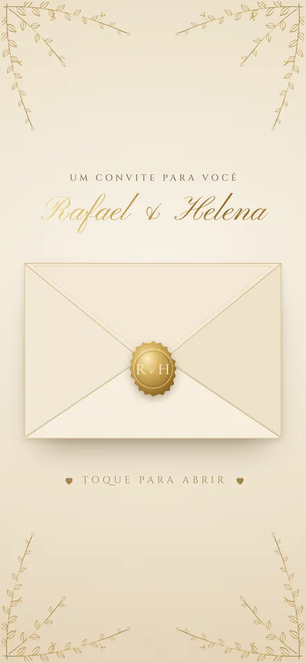 Convite Clássico Dourado com envelope e selo